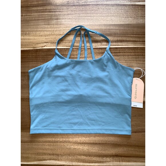 Blogilates Womens Cameo Blue Spaghetti Strap Cropped Tank Top w/ Crisscross Back - Picture 7 of 14